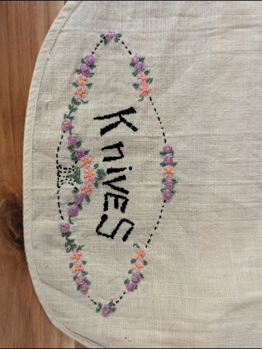 Hand Embroidered Linen Flatware Storage Rolls - Set of 3 Folk Art